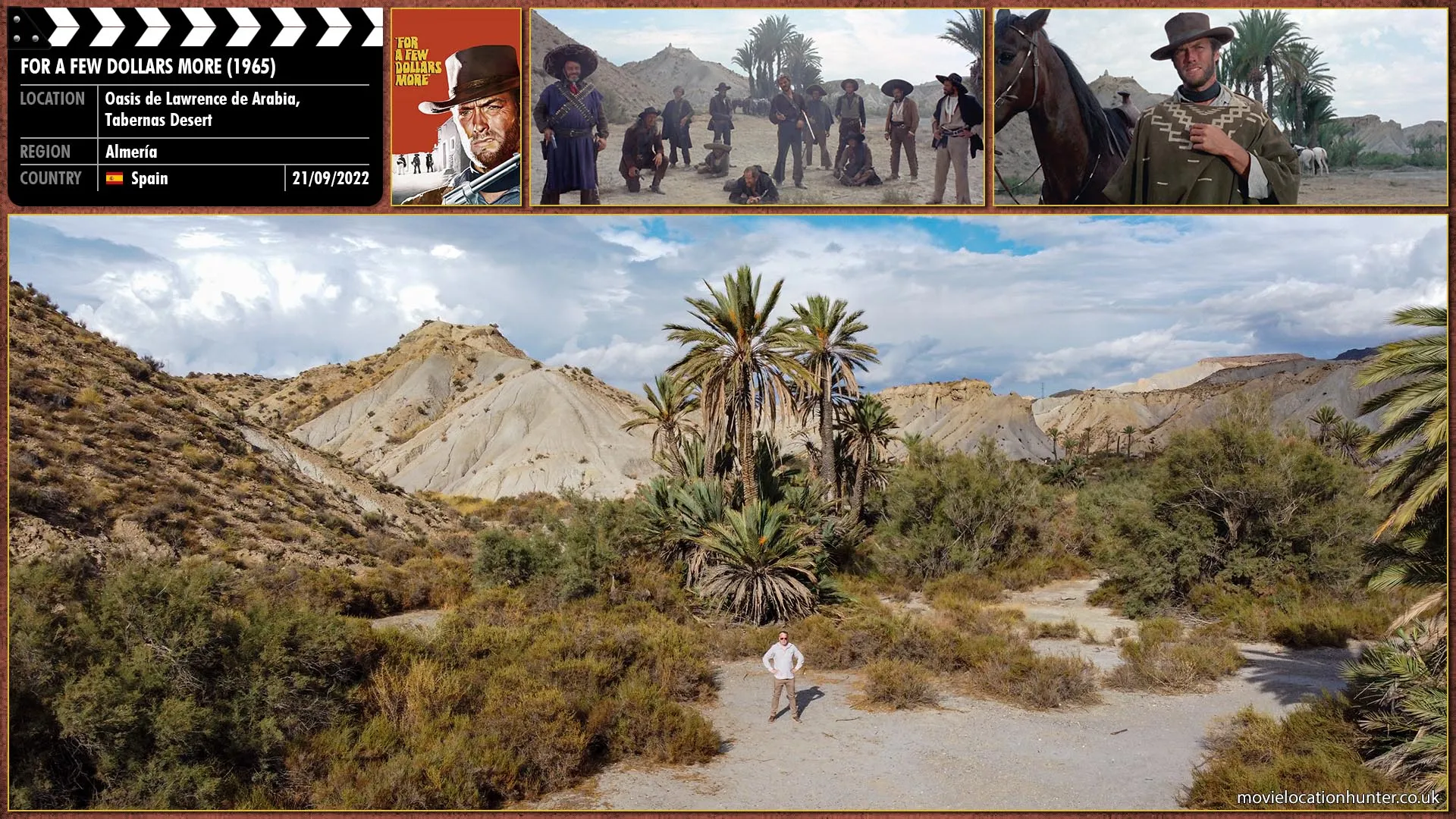 Filming location photo, shot in Spain, for For a Few Dollars More (1965). Scene description: Manco (Clint Eastwood) is the only one to return from Santa Cruz and is confronted by an angry Groggy (Luigi Pistilli).  However, El Indio (Gian Maria Volonté) is fooled by the convincing gun wound on Manco's neck and accepts him back into the gang.