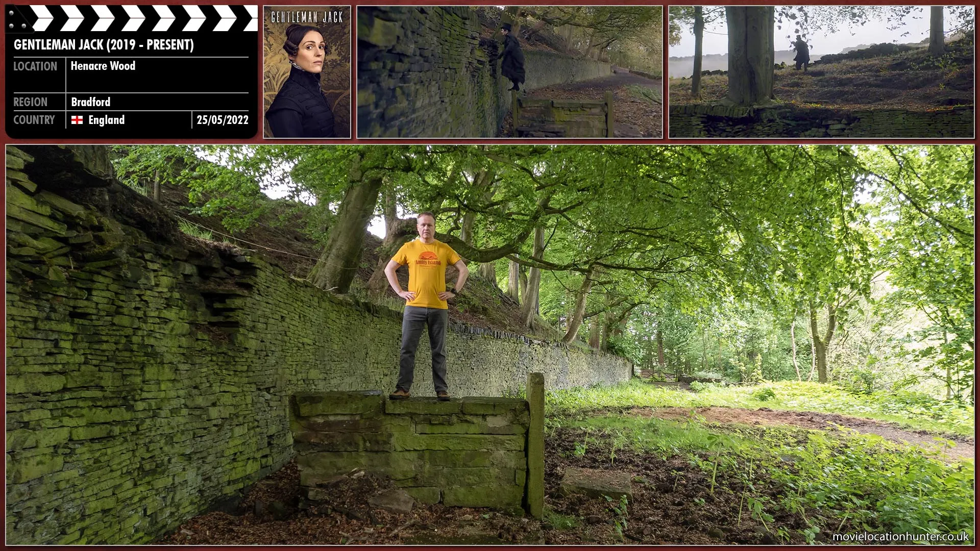 Filming location photo, shot in England, for Gentleman Jack (2019). Scene description: Used as an establishing shot to demonstrate Anne Lister's (Suranne Jones) capabilities as she briskly walks off route, scrambling up walls, to take short cuts to her destination.