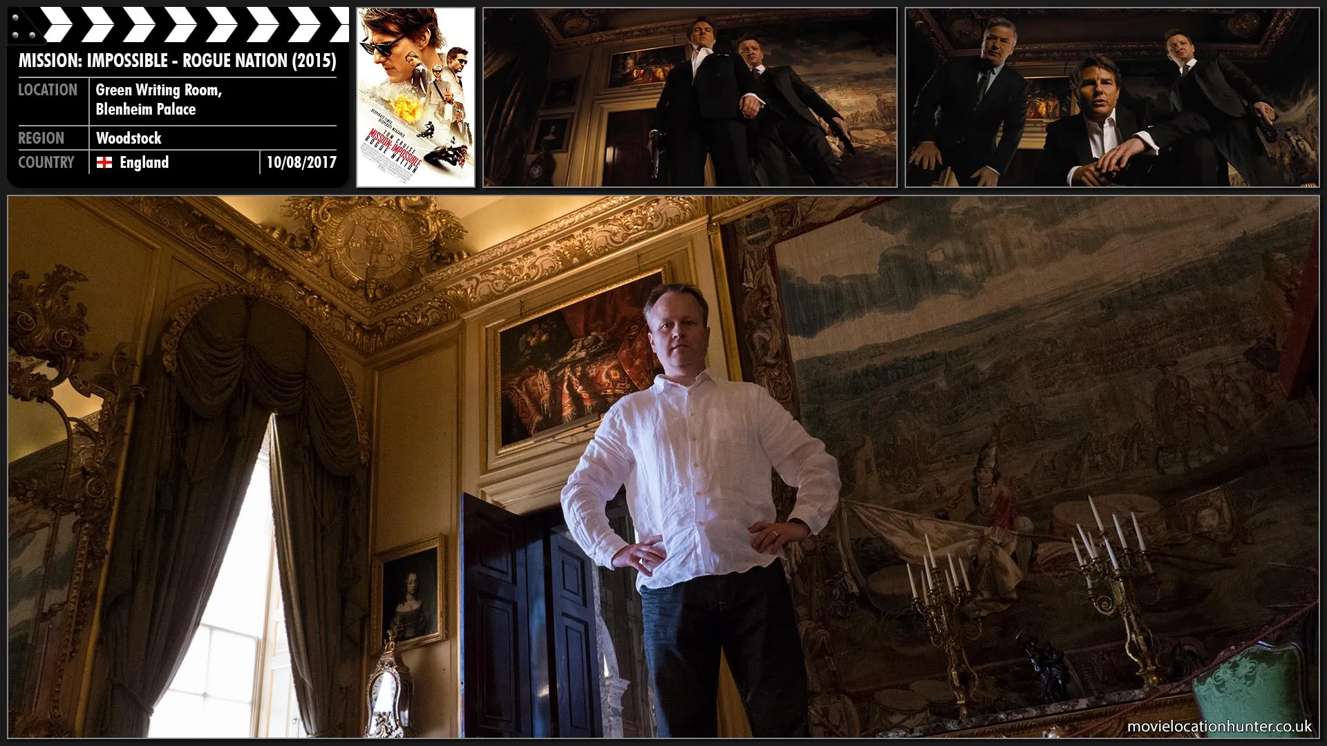 Filming location photo, shot in England, for Mission: Impossible - Rogue Nation (2015). Scene description: Ethan (Tom Cruise), having posed as MI6 Director Attlee, reveals himself and has the prime minister (Tom Hollander) confirm the existence of the Syndicate.  When the real Attlee (Simon McBurney) arrives, Ethan subdues him, and he admits that he had been covering up the existence of the Syndicate since Lane (Sean Harris) hijacked the project and went rogue.