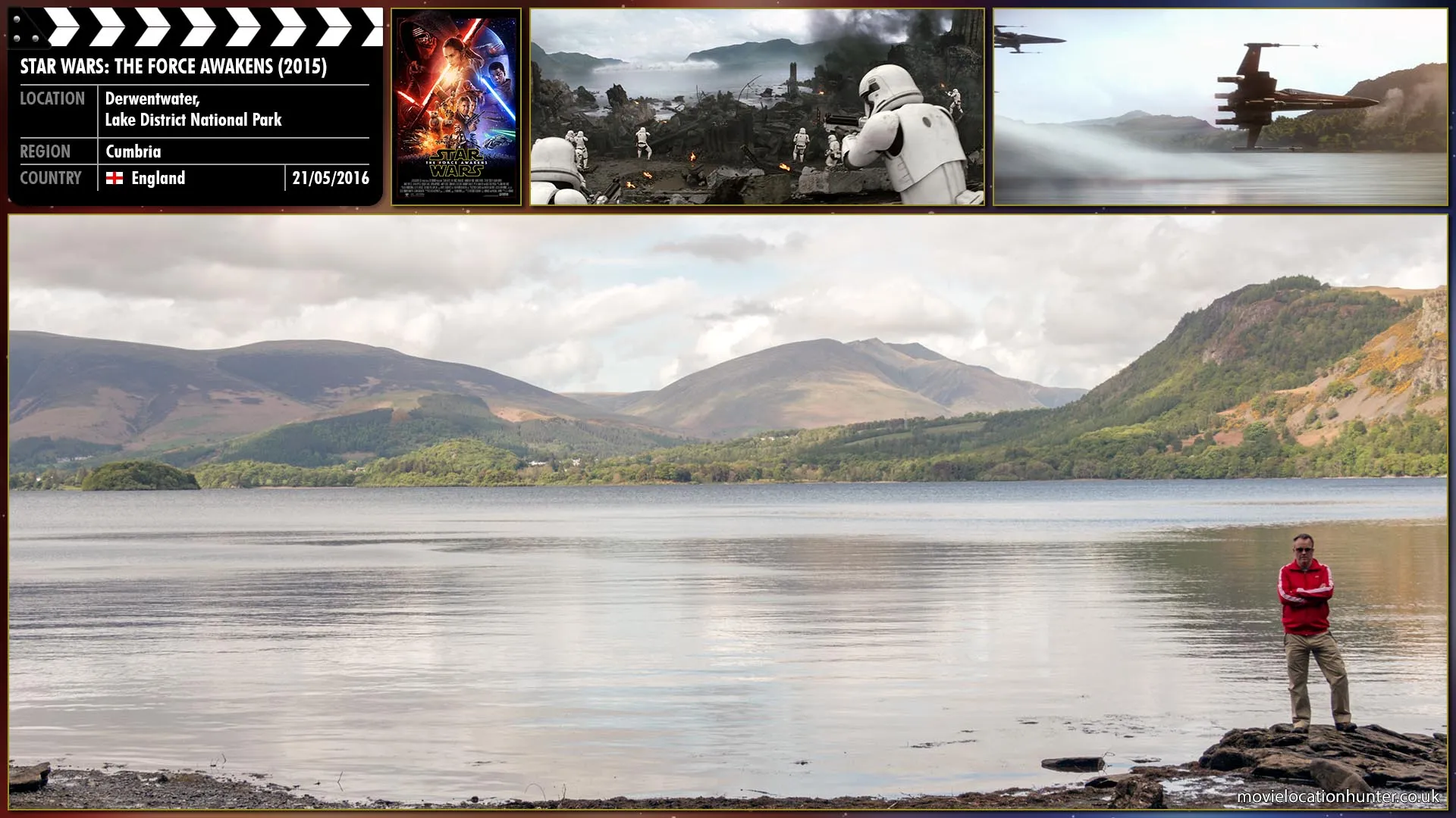 Filming location photo, shot in England, for Star Wars: The Force Awakens (2015). Scene description: Resistance T-70 X-wing fighters led by Poe Dameron (Oscar Isaac) arrive to fight the First Order. A fierce dogfight ensues and results in the destruction of many First Order TIEs and the deaths of many stormtroopers from X-wing strafing runs.