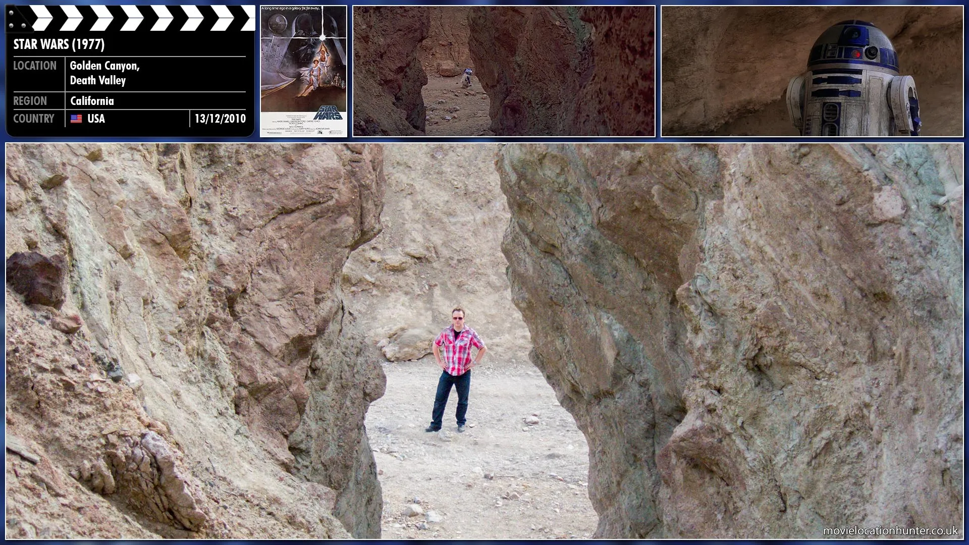 Filming location photo, shot in USA, for Star Wars (1977). Scene description: Sneaky Jawas hide amongst the rocks and watch as R2-D2 slowly moves through the canyon.