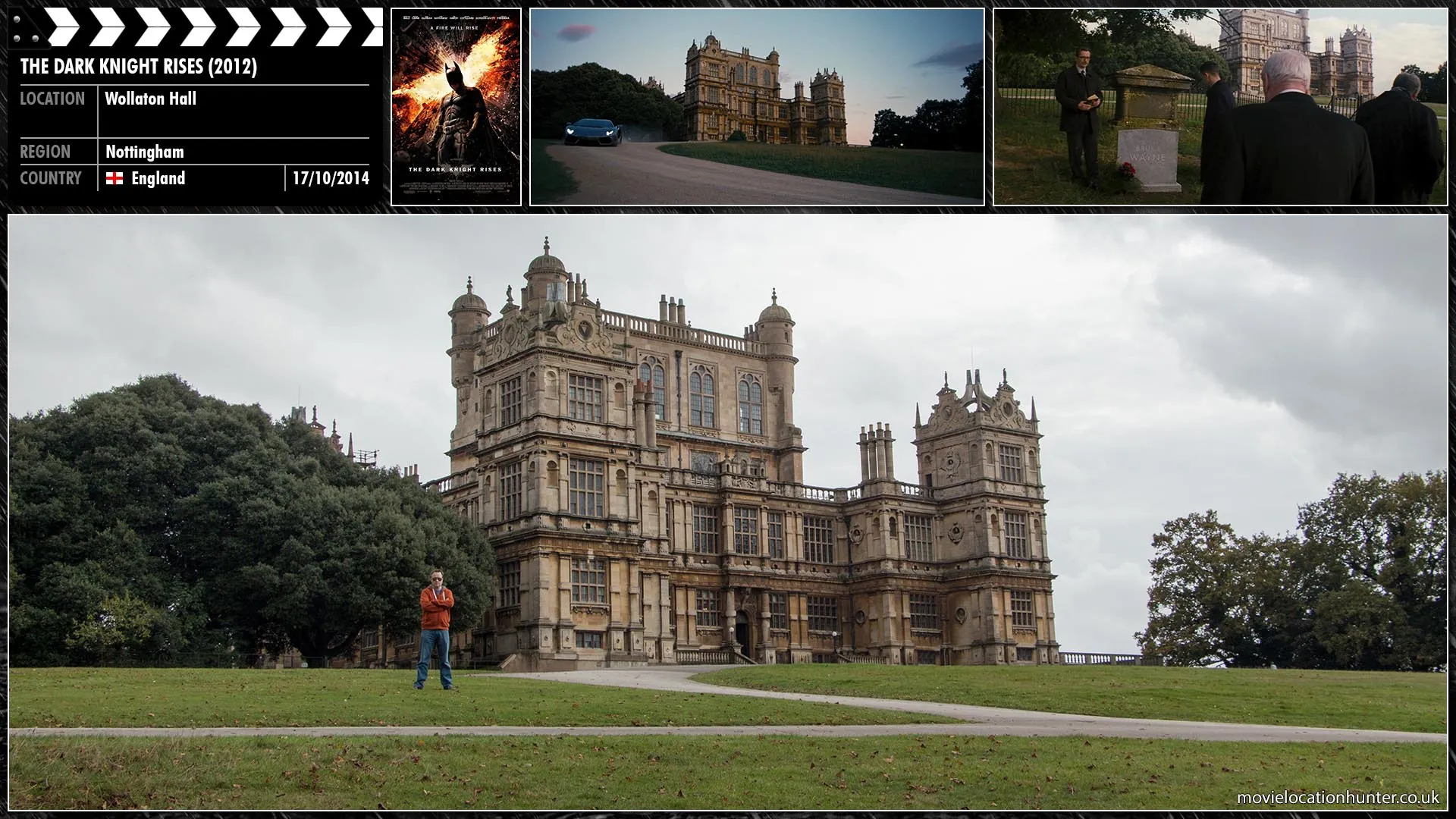 Filming location photo, shot in England, for The Dark Knight Rises (2012). Scene description: A private funeral is held on the grounds of Wayne Manor for Bruce, by those who knew his true identity (including Gordon and Blake). Alfred sobs quietly, feeling that he let Bruce's parents down by not protecting him.