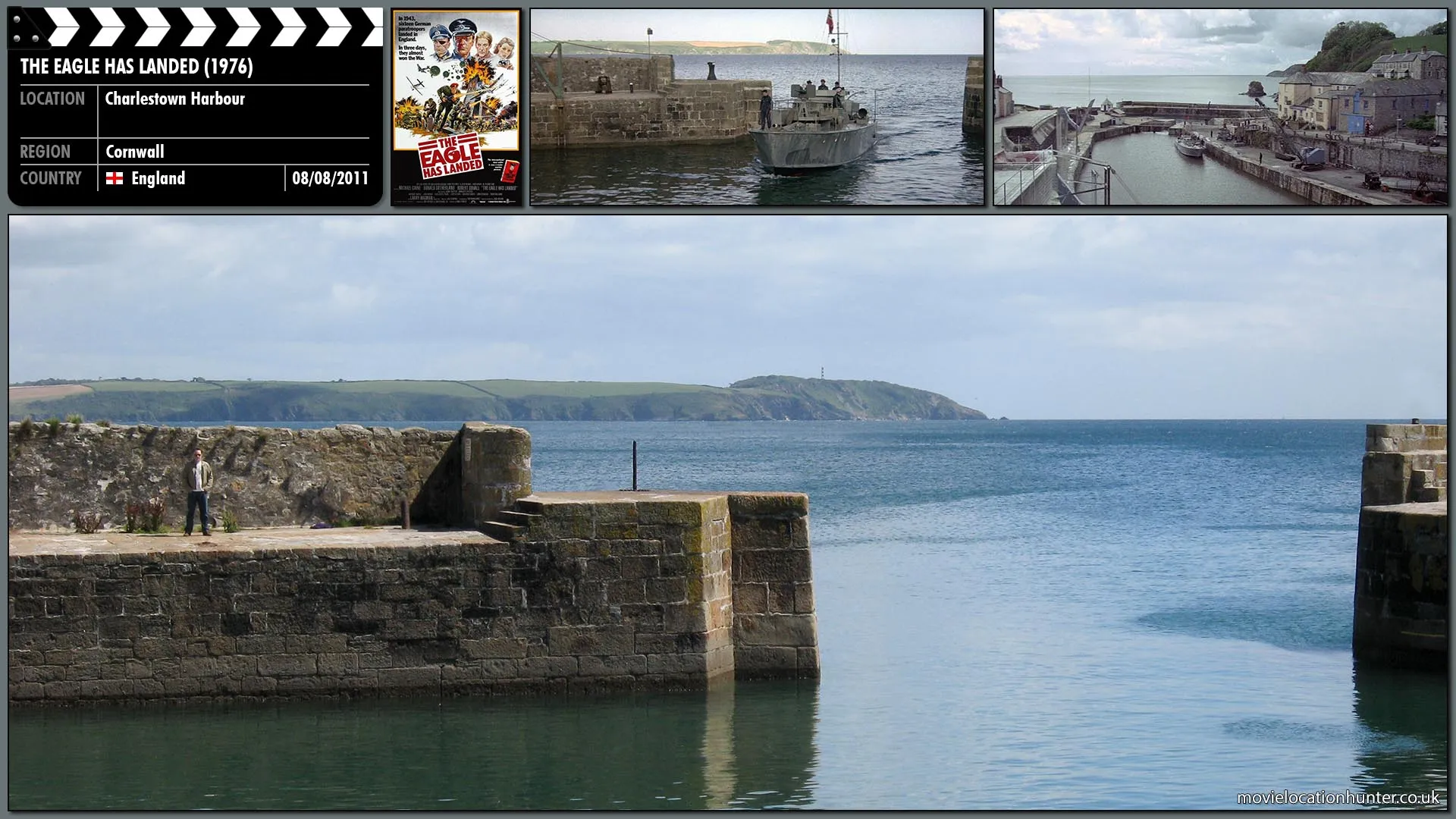 Filming location photo, shot in England, for The Eagle Has Landed (1976). Scene description: Fallschirmjäger officer Oberst Kurt Steiner (Michael Caine) returns to their base at the Channel Island of Alderney, where they made high risk attacks with Neger Manned Torpedoes against English Channel convoys.