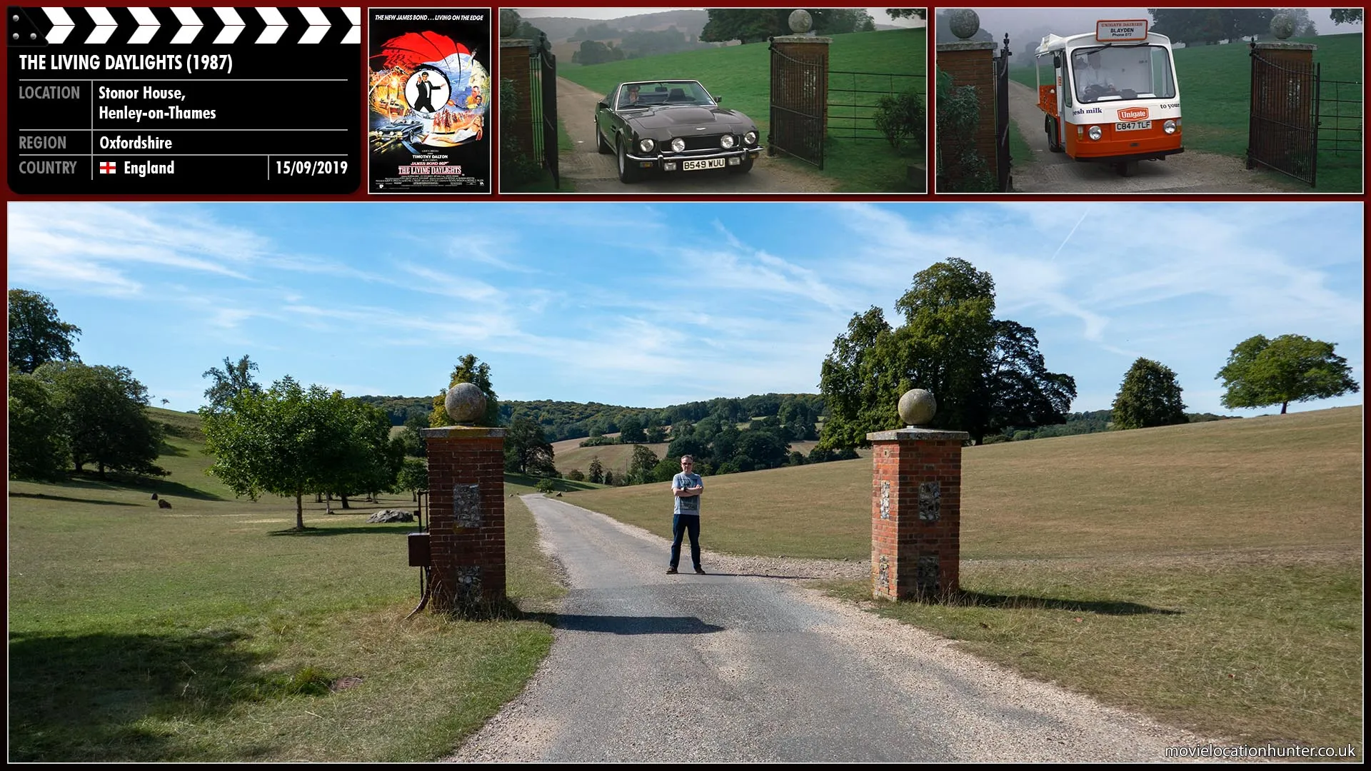 Filming location photo, shot in England, for The Living Daylights (1987). Scene description: Bond (Timothy Dalton) arrives at the MI6 safe house.