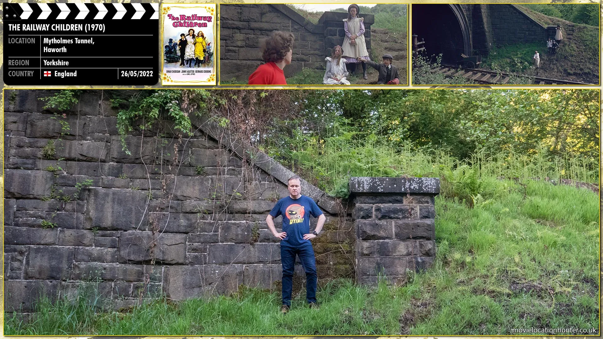 Filming location photo, shot in England, for The Railway Children (1970). Scene description: A group of youths are playing a game of paper chase which the children observe.