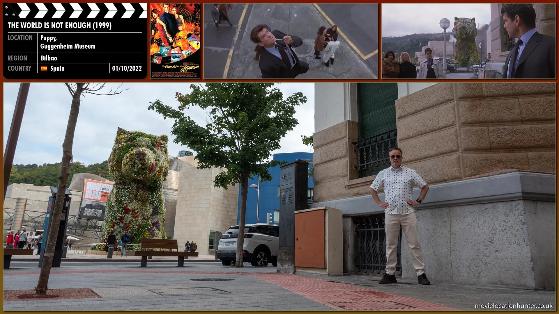 Filming location photo, shot in Spain, for The World Is Not Enough (1999). Scene description: Bond escapes out the window and abseils elegantly to the street below.  Upon landing he nods at the stunned locals before calming walking away.