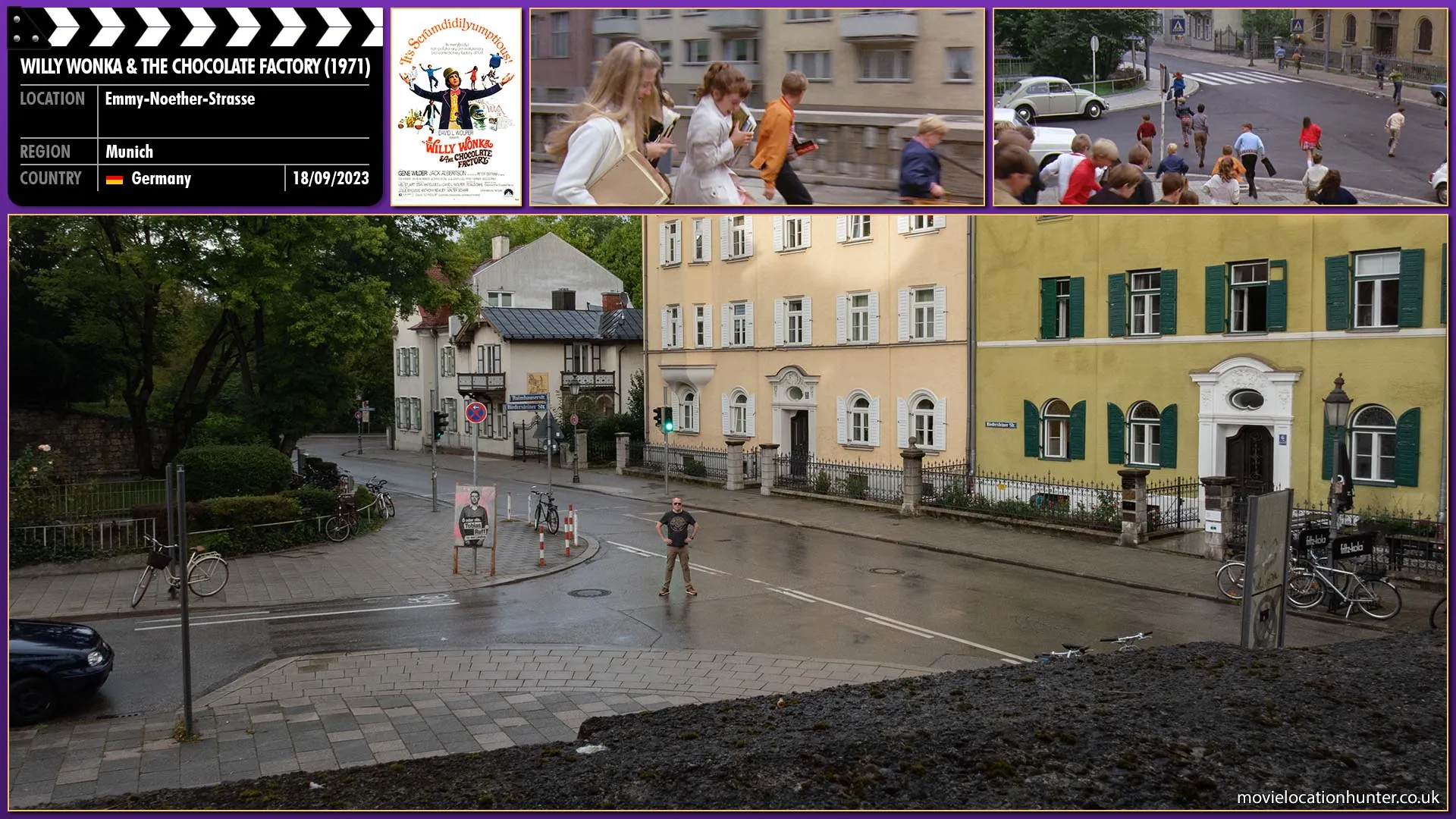 Filming location photo, shot in Germany, for Willy Wonka & the Chocolate Factory (1971). Scene description: Storm clouds darken the skies. Thunder explodes in the distance and lightning flashes. A Mercedes-Benz drives into the courtyard of the formidable stone castle. : This scene was flipped, and so is my photo, hence my watch appearing on my right wrist.